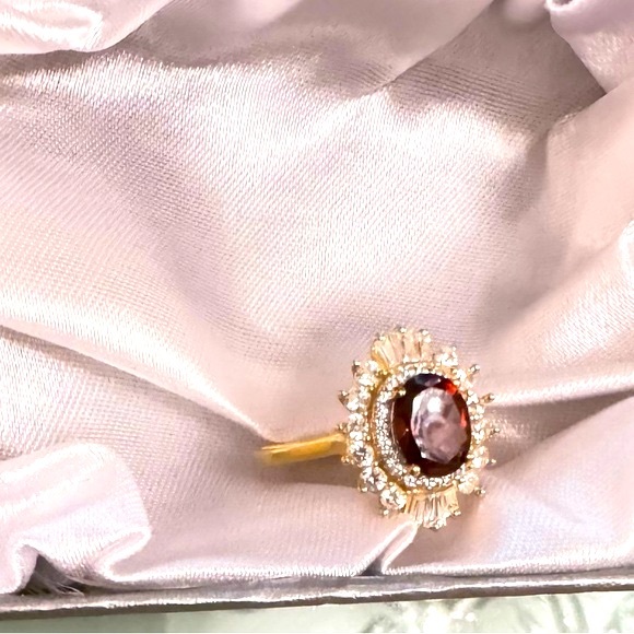 Premium Brazilian Cherry Citrine & White Zircon Cocktail Ring in Vermeil Yellow - Picture 5 of 10